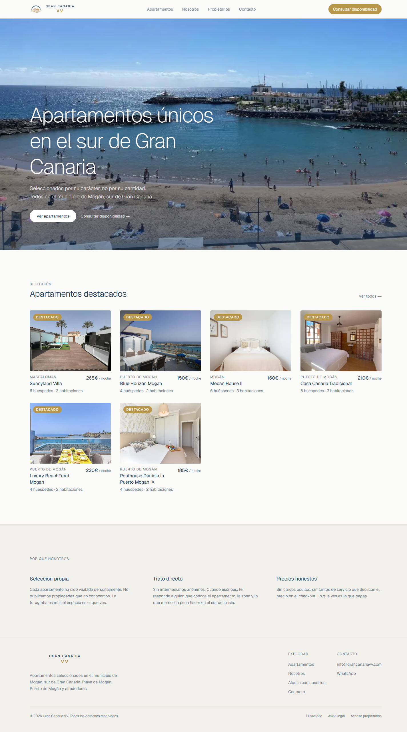 Home de grancanariavv.com con el catálogo de alojamientos