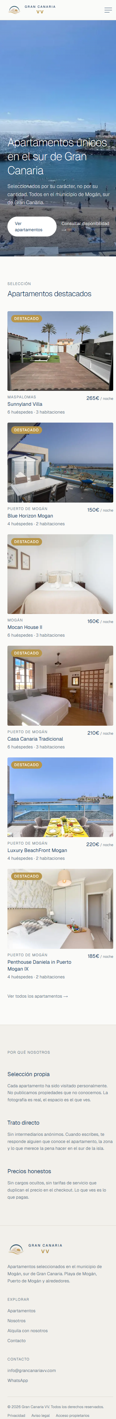 Vista móvil de la home de grancanariavv.com